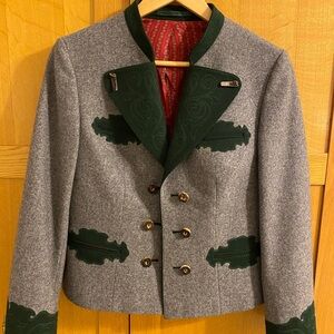 Vintage Austrian Style Wool Blazer with Red Lining